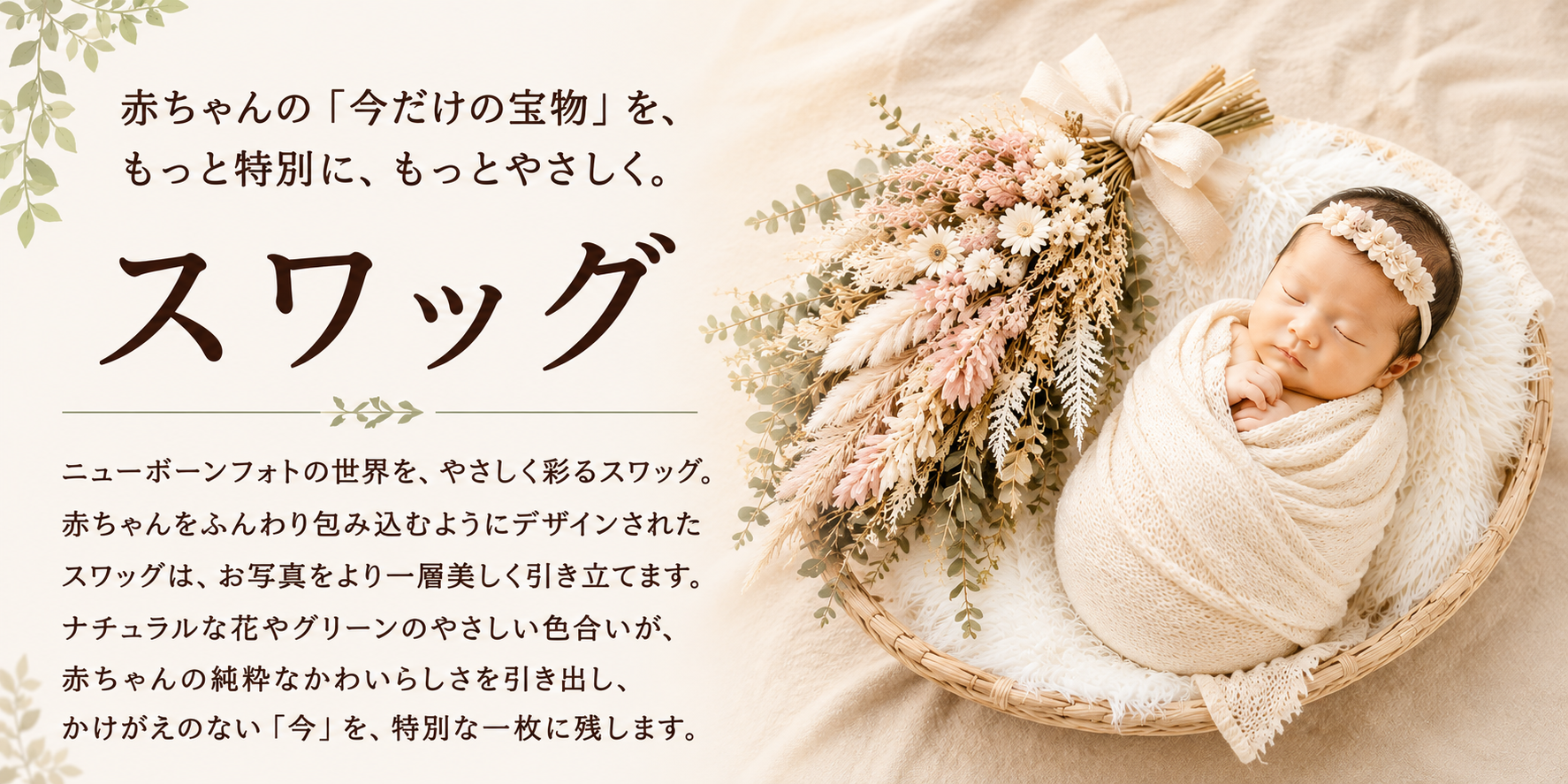 リース ニューボーンフォトの世界を、やさしく彩るリース